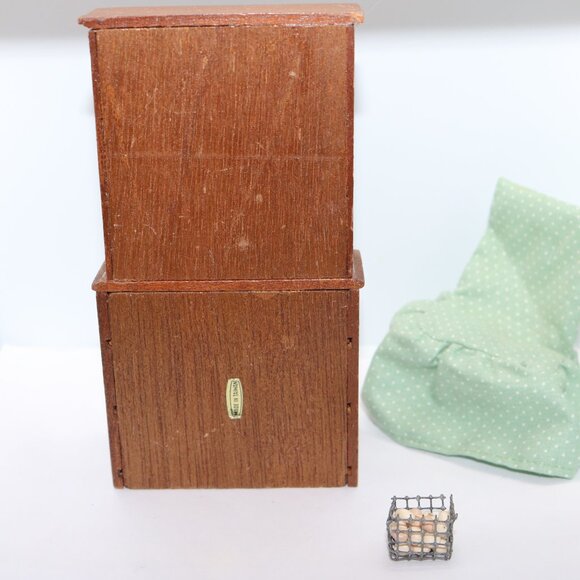 Vintage dollhouse wooden secretary desk set W/basket of eggs & chair cover - Picture 5 of 7